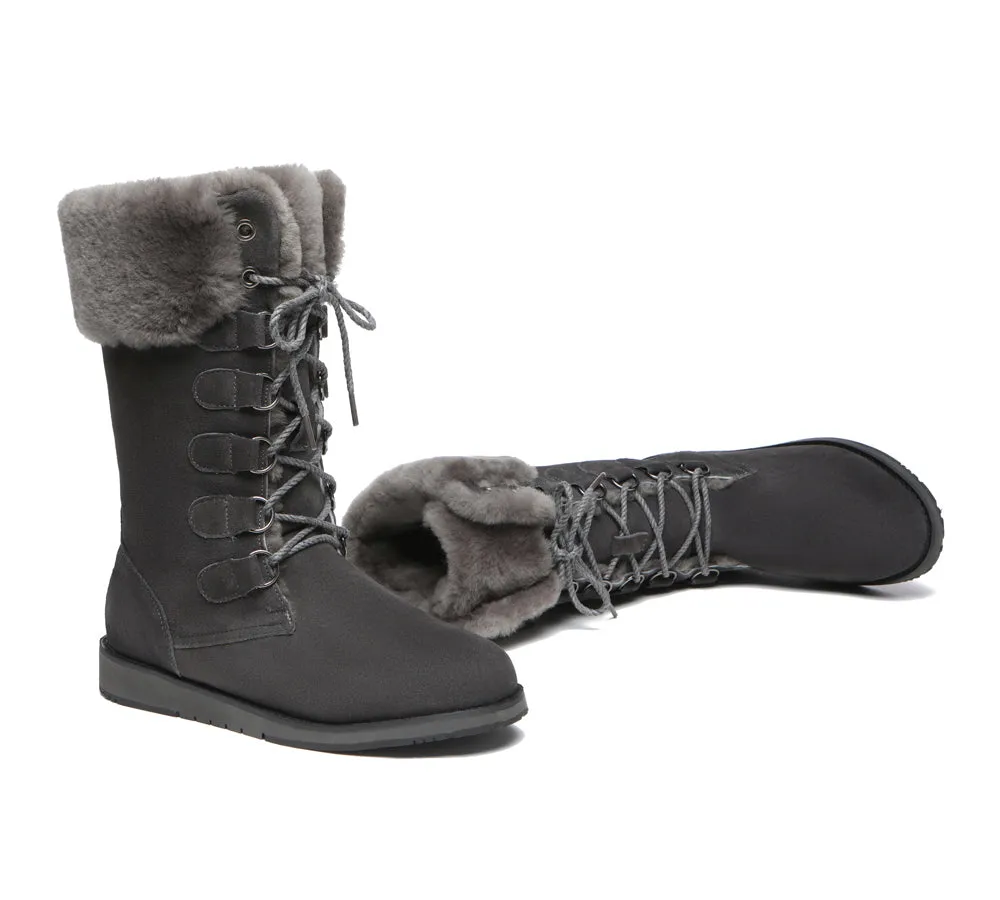 Lace Up Mid Calf Fashion Sheepskin Women Boots Becky