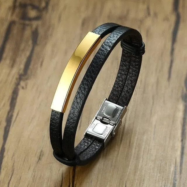 Leather Bracelets with Customized Engraving for Couples