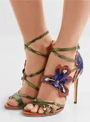 'Lolita' Floral Sandals, Brown and Blue