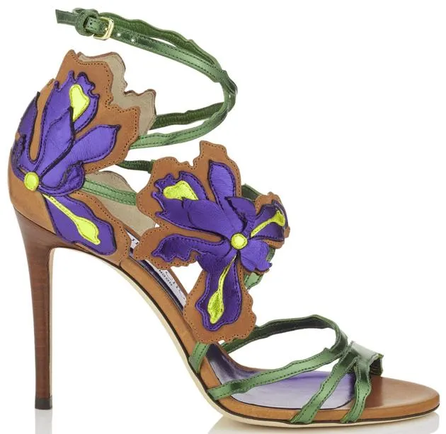 'Lolita' Floral Sandals, Brown and Blue