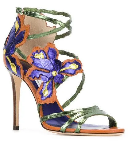 'Lolita' Floral Sandals, Brown and Blue