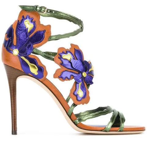 'Lolita' Floral Sandals, Brown and Blue