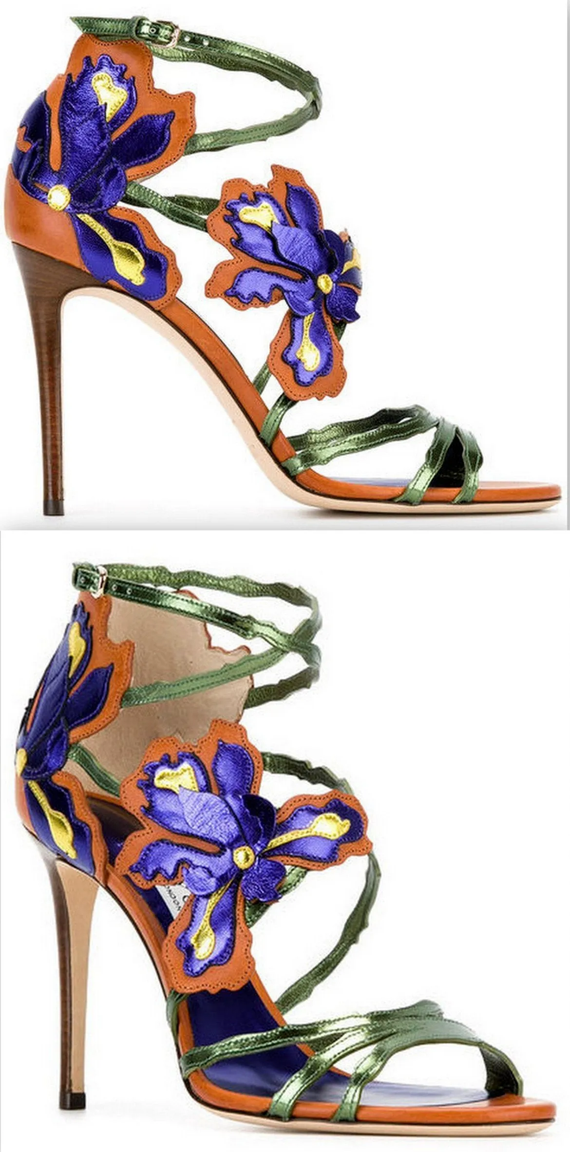 'Lolita' Floral Sandals, Brown and Blue