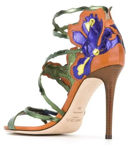 'Lolita' Floral Sandals, Brown and Blue