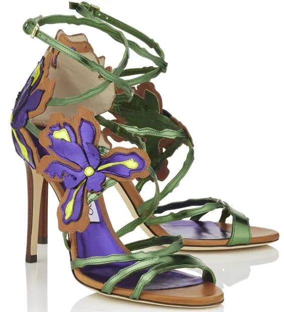 'Lolita' Floral Sandals, Brown and Blue