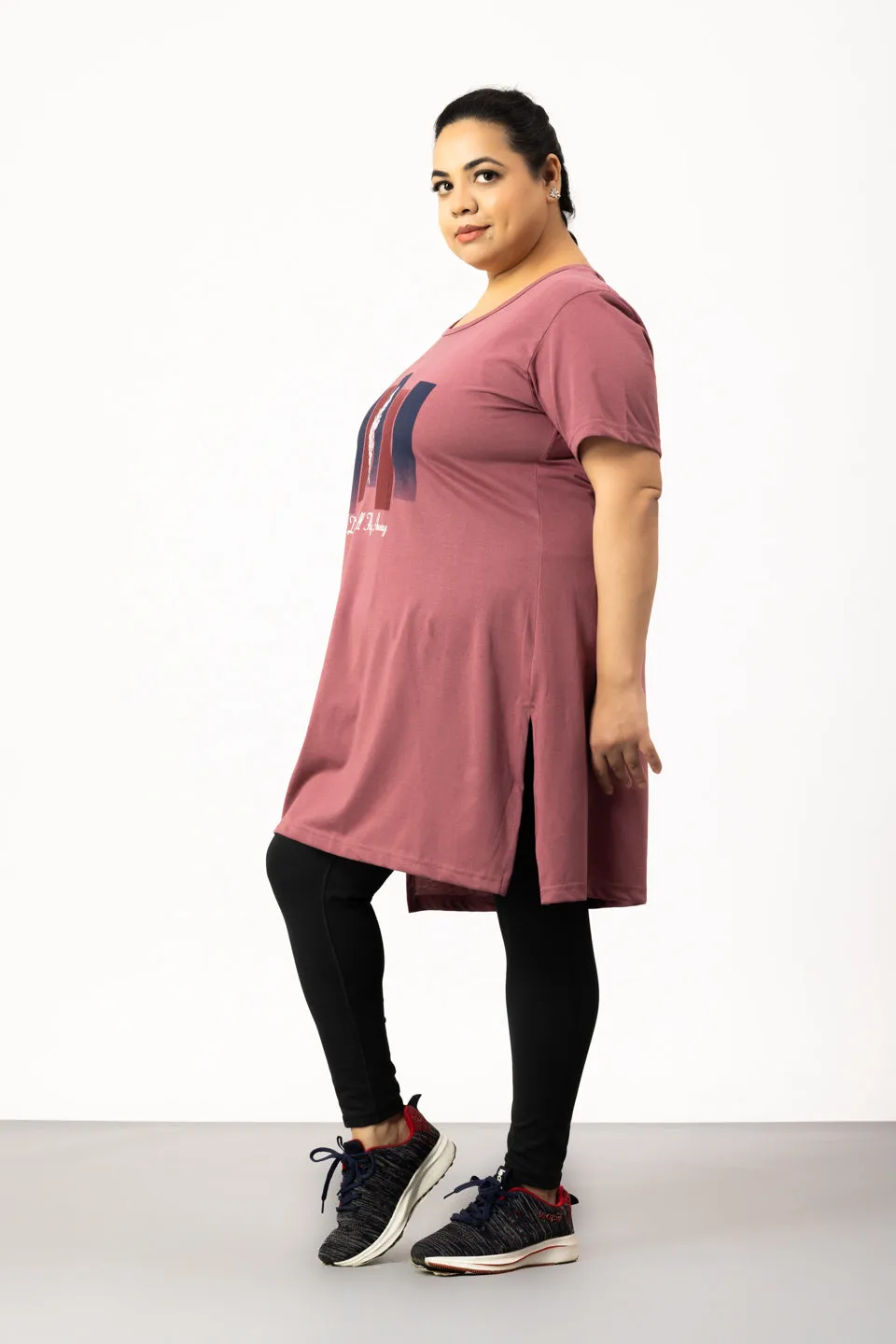 Long Line T-Shirt For Women -Half Sleeves- Mauve