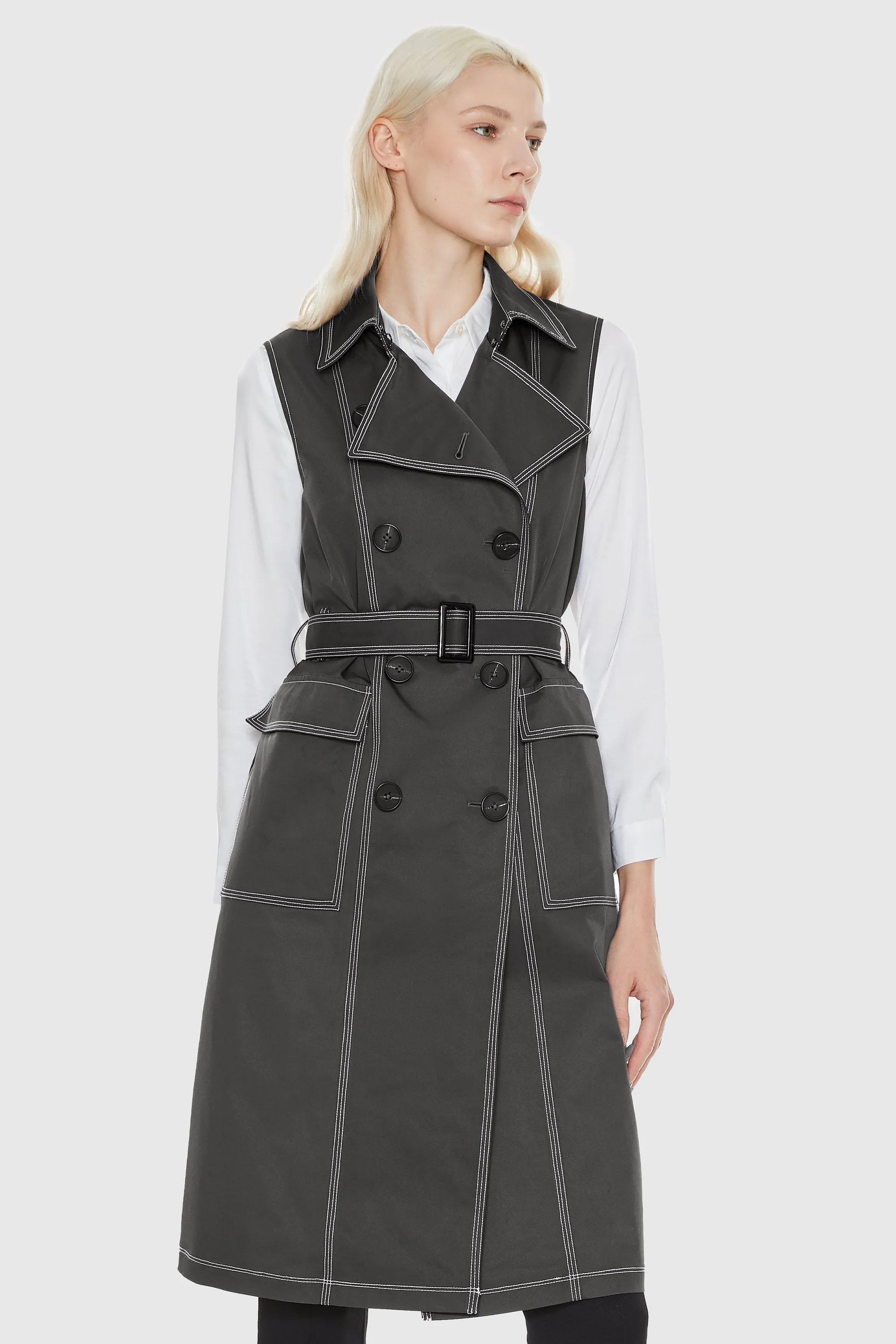 Long Vest Double-Breasted Trench Coat