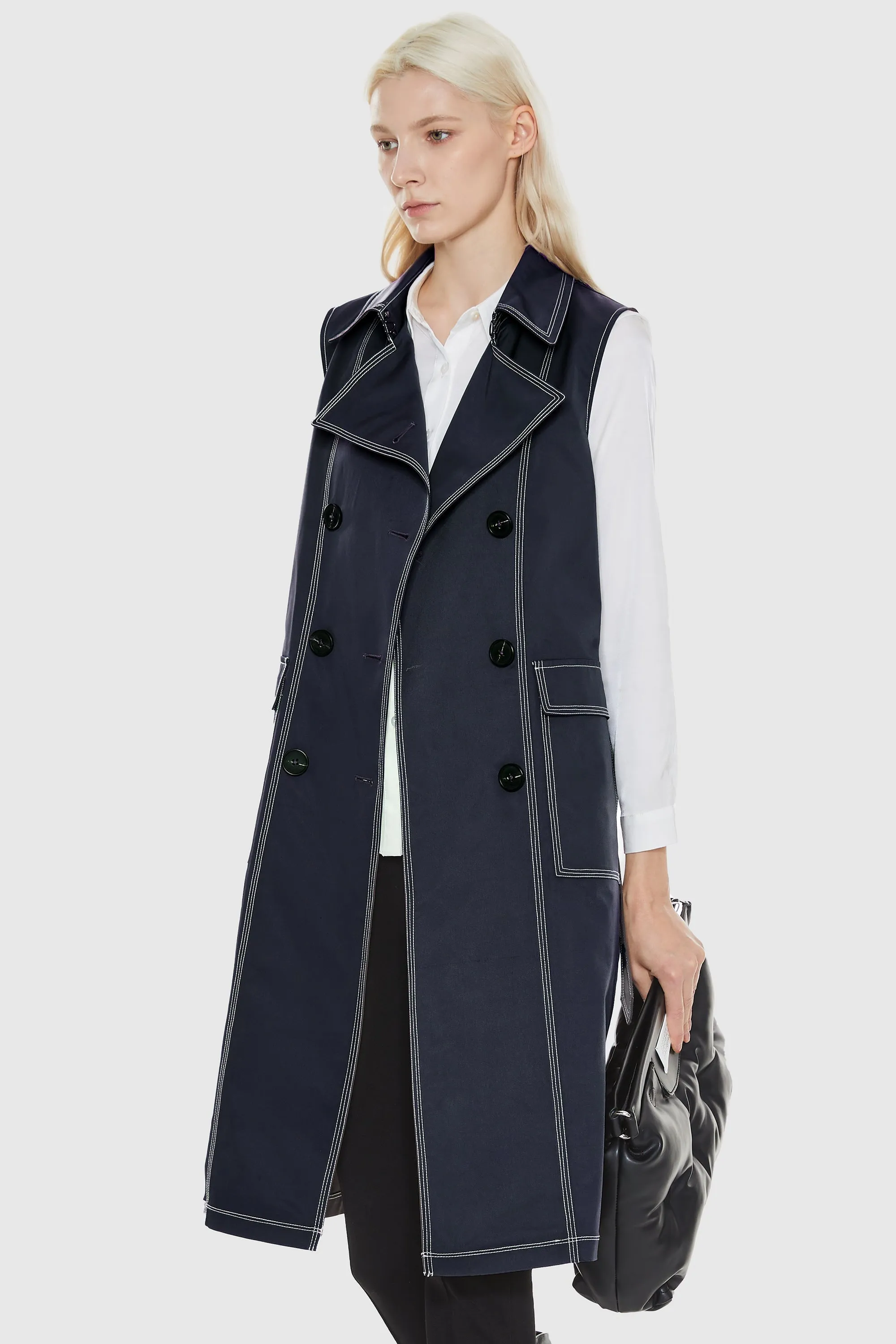 Long Vest Double-Breasted Trench Coat