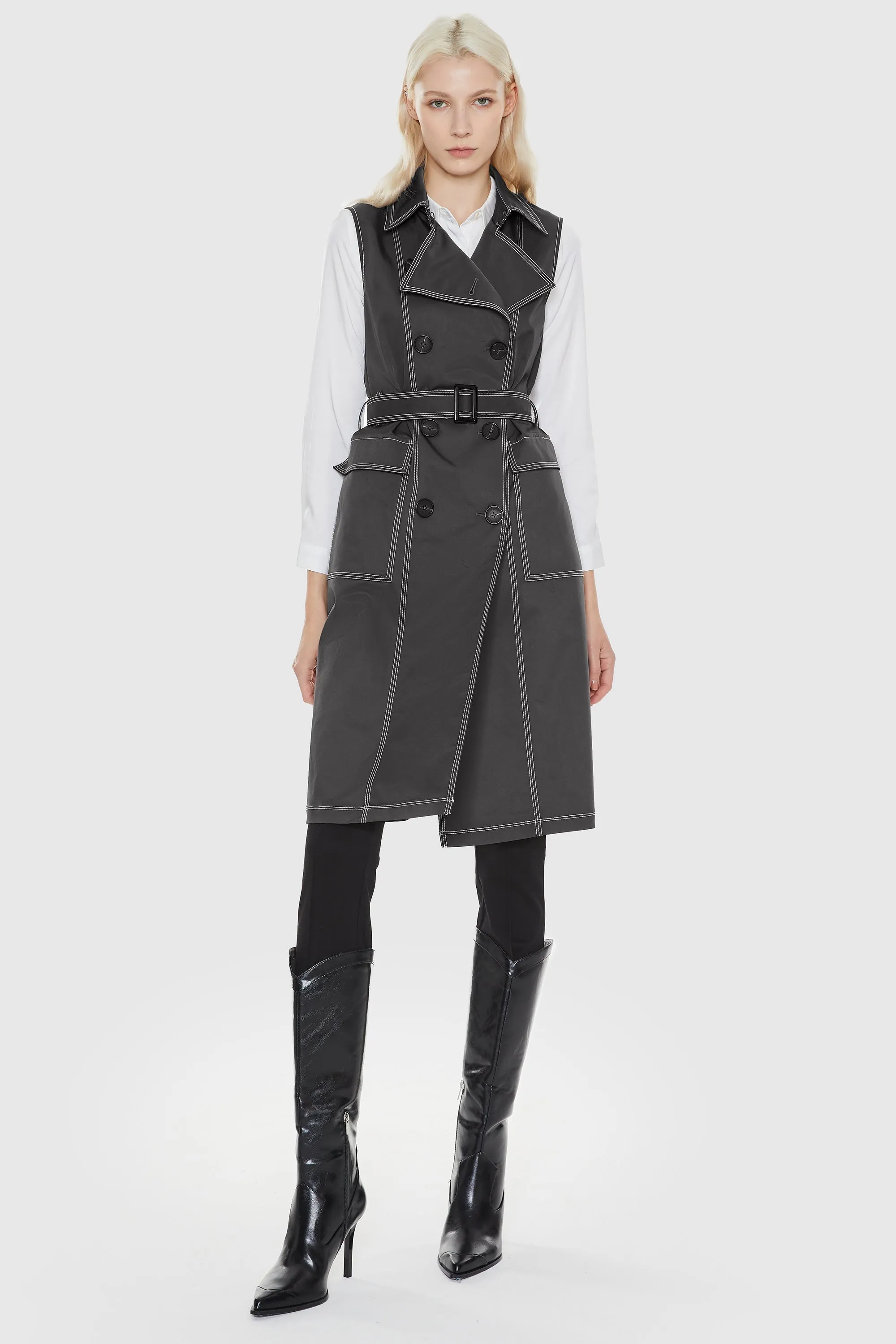 Long Vest Double-Breasted Trench Coat