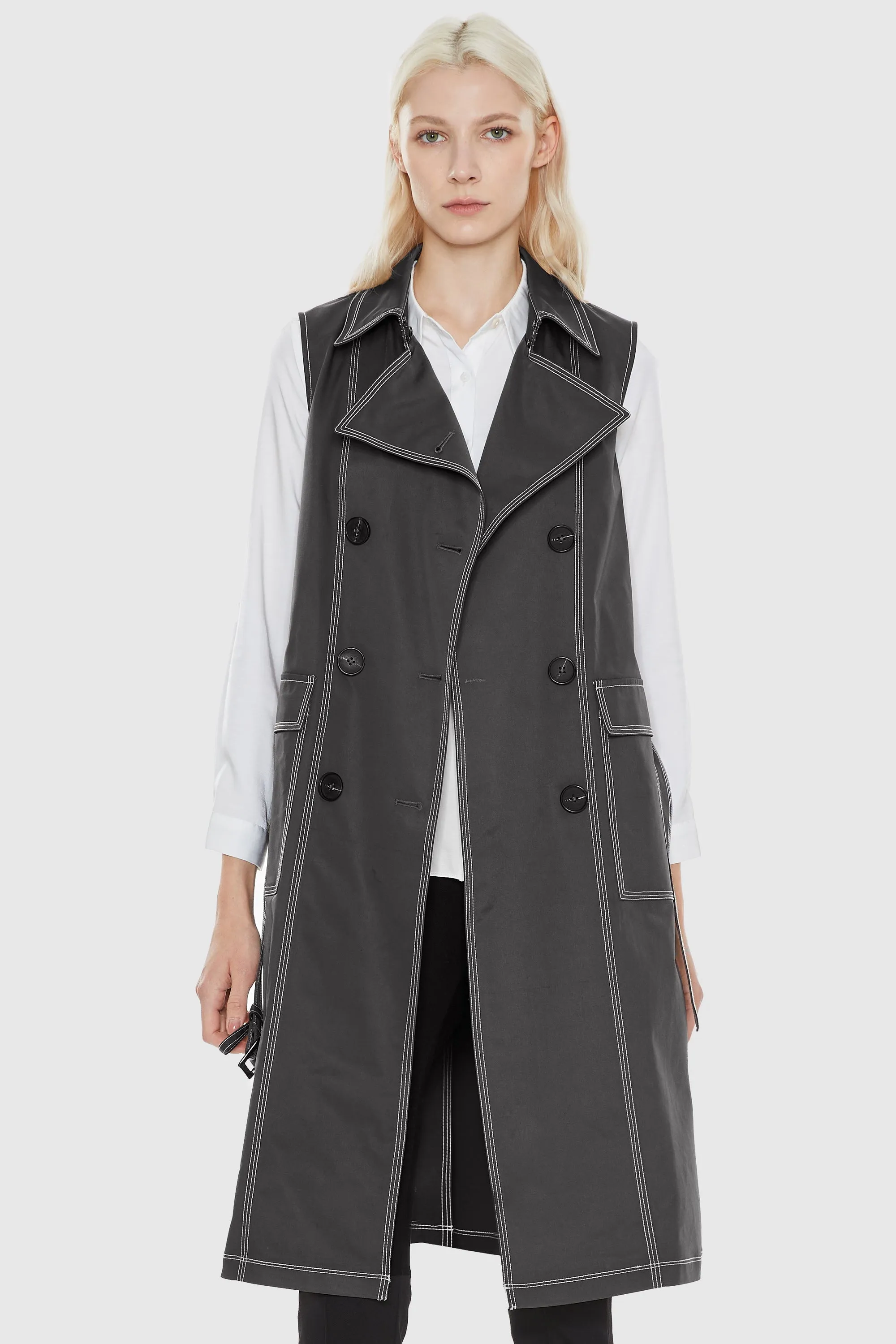 Long Vest Double-Breasted Trench Coat