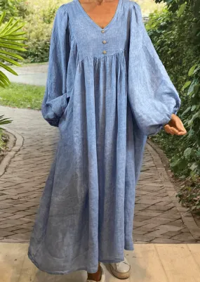 Loose Kaftan Button Free Size Dress - Blue Royale