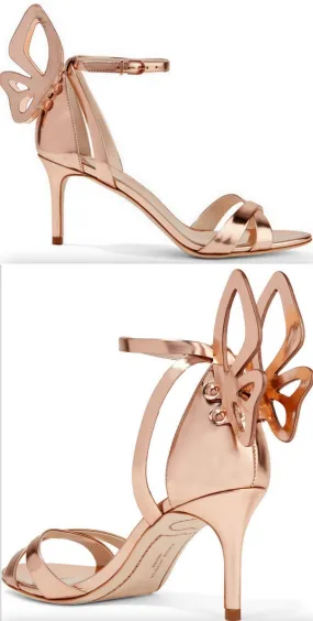 'Madame Chiara' Rose Gold Heeled Sandals (Lower Heel)