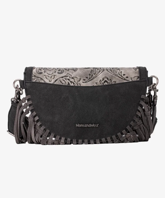 Montana West Floral Embossed Fringe Fanny Pack