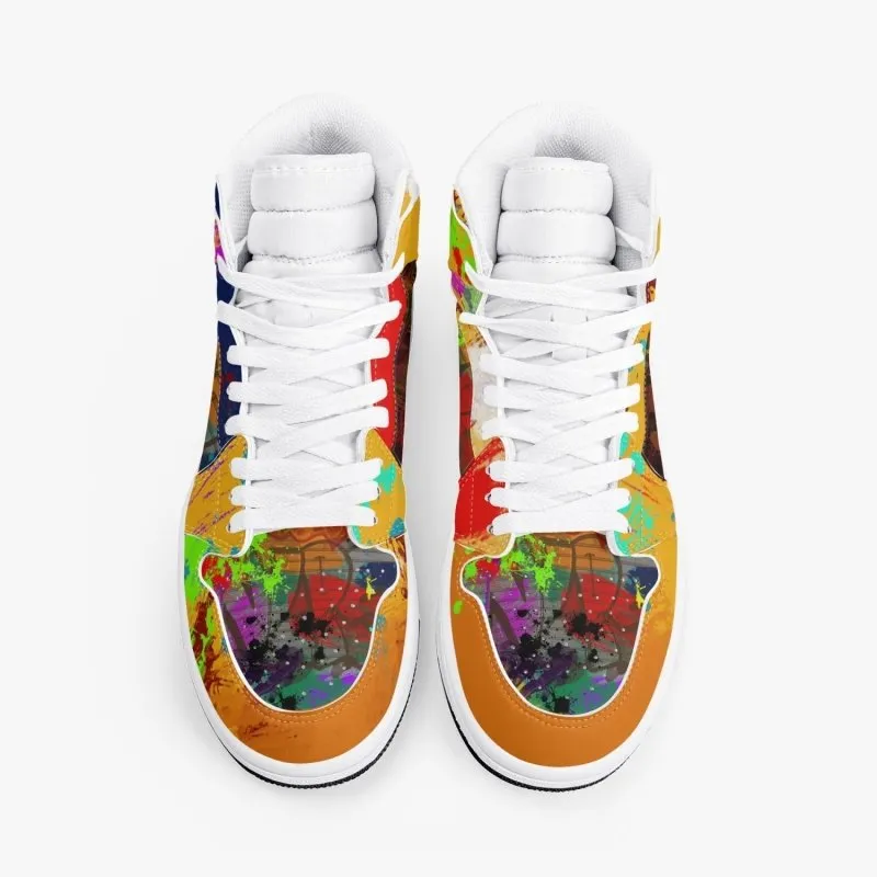 New Black High-Top Leather Sneakers - Graffiti style