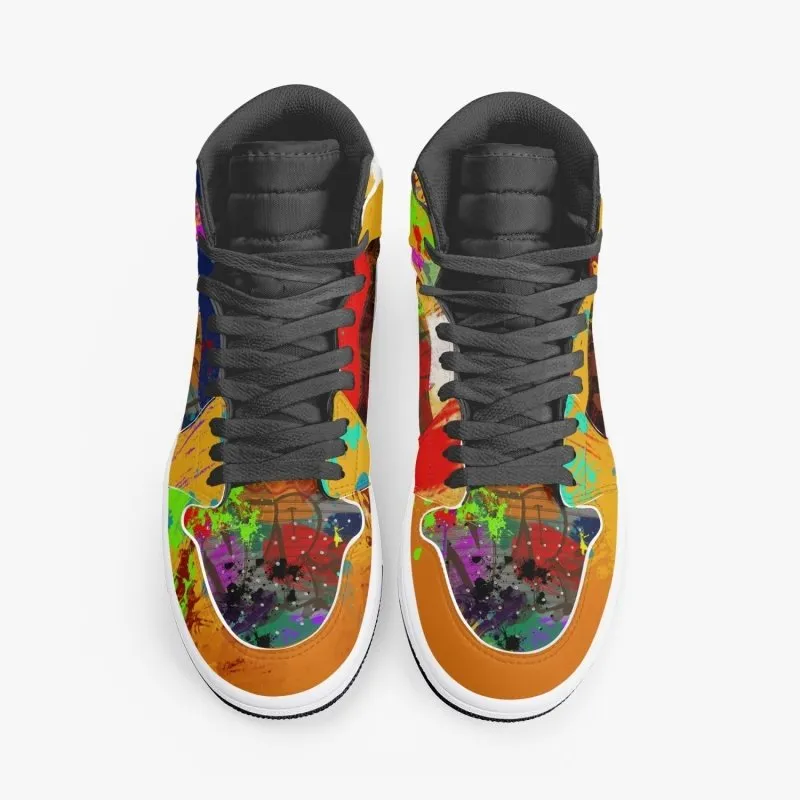 New Black High-Top Leather Sneakers - Graffiti style