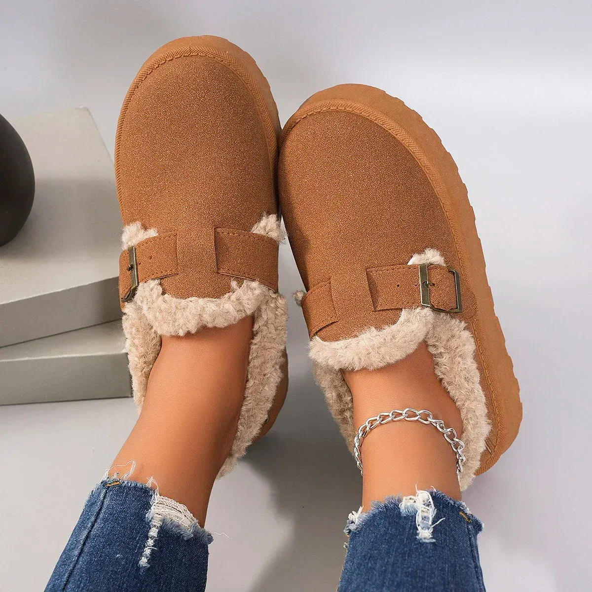 New Winter Women's Shoes Boken Shoes Plush Fashion Retro Bean Shoes Cotton Women's Flat Sole Slippers Platform Women Boots