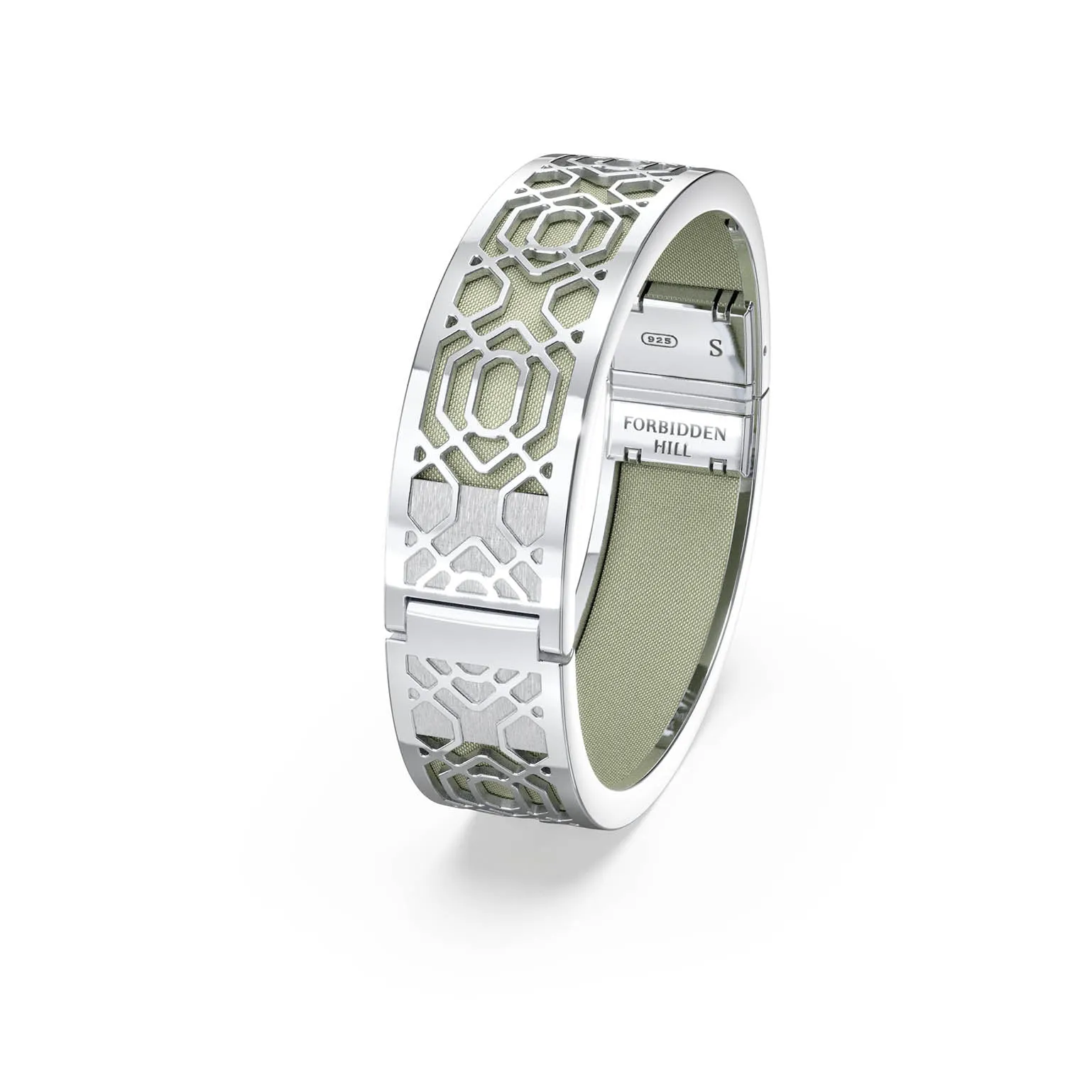 Peranakan Grace Bangle - Shophouse Olive - Sterling Silver