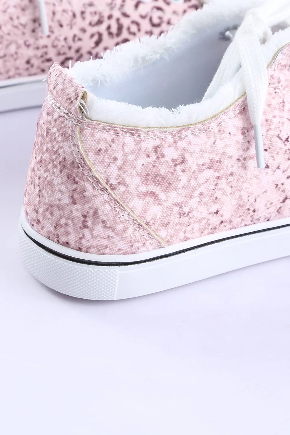 Pink Leopard Canvas Sneakers for Women Lace-up Casual Shoes