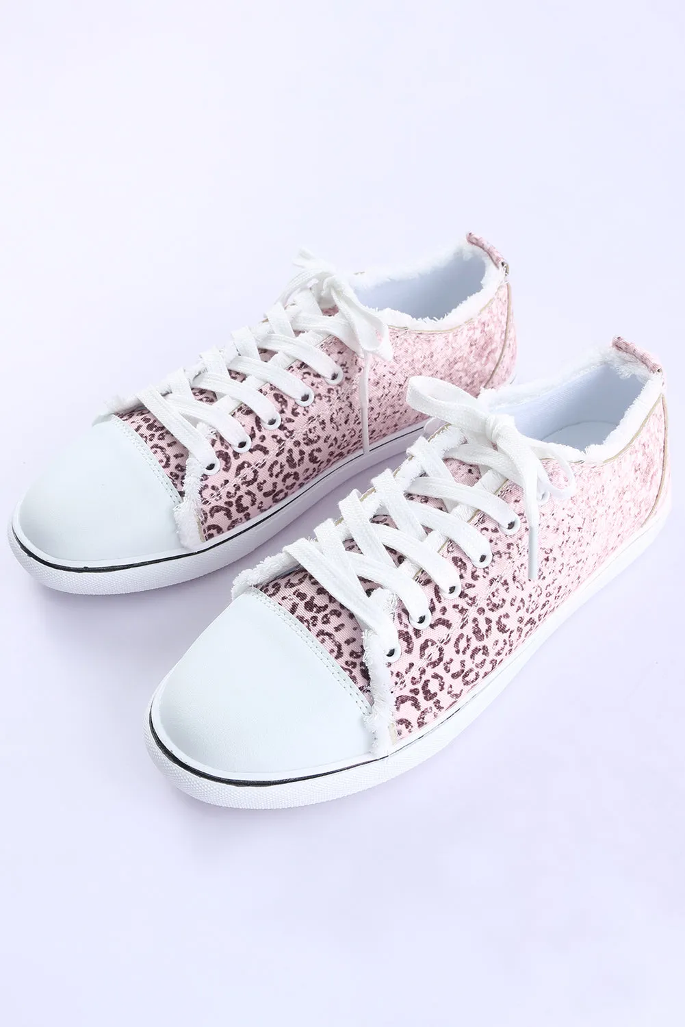 Pink Leopard Canvas Sneakers for Women Lace-up Casual Shoes