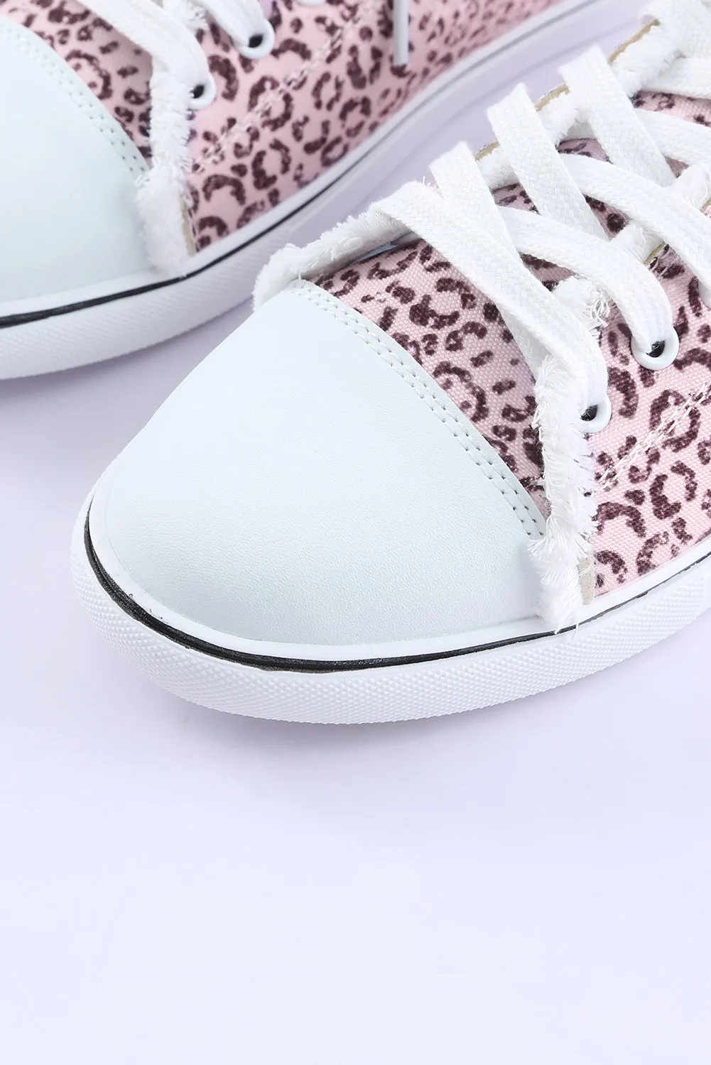 Pink Leopard Canvas Sneakers for Women Lace-up Casual Shoes