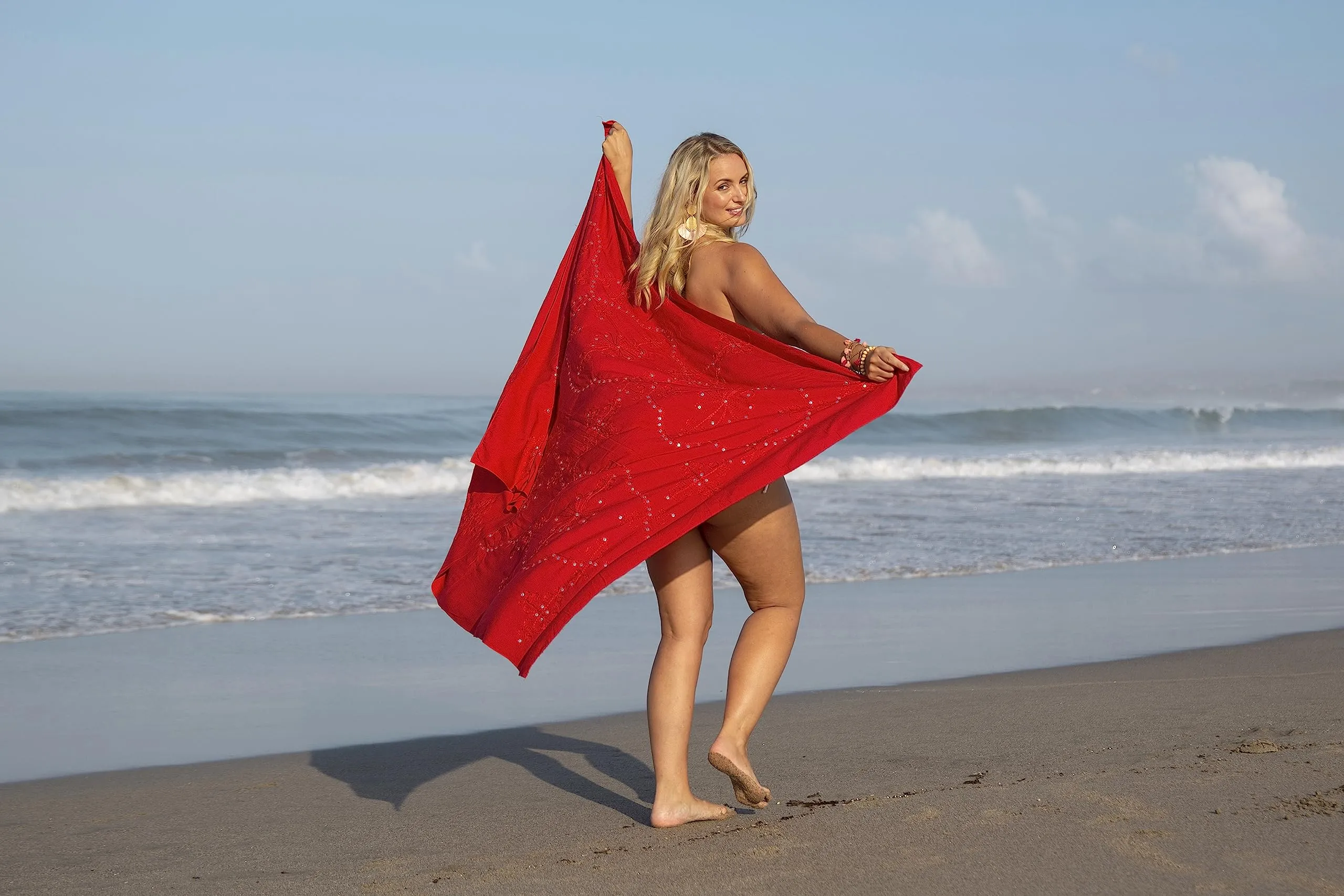 Plus Size Embroidered Sarong Wrap & Coconut Clip