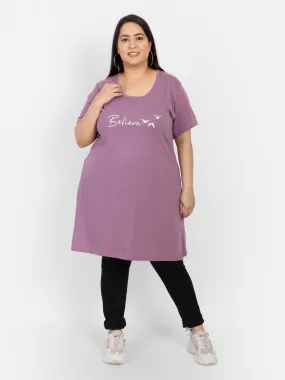 Plus Size Long T-shirt For Women - Half Sleeves - Lavender