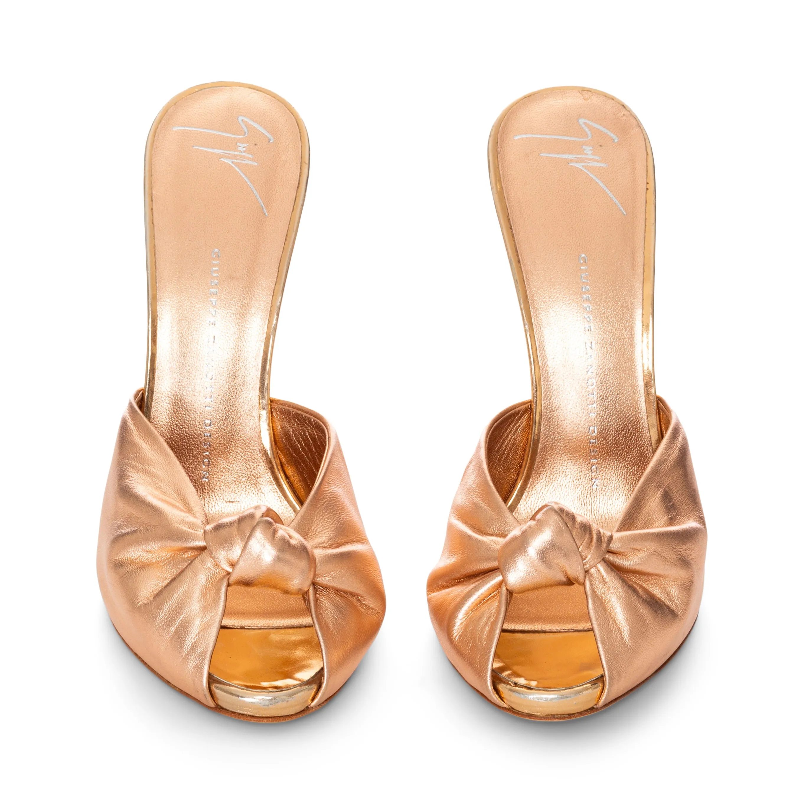 Rose Gold Leather Knot Heeled Mules 37