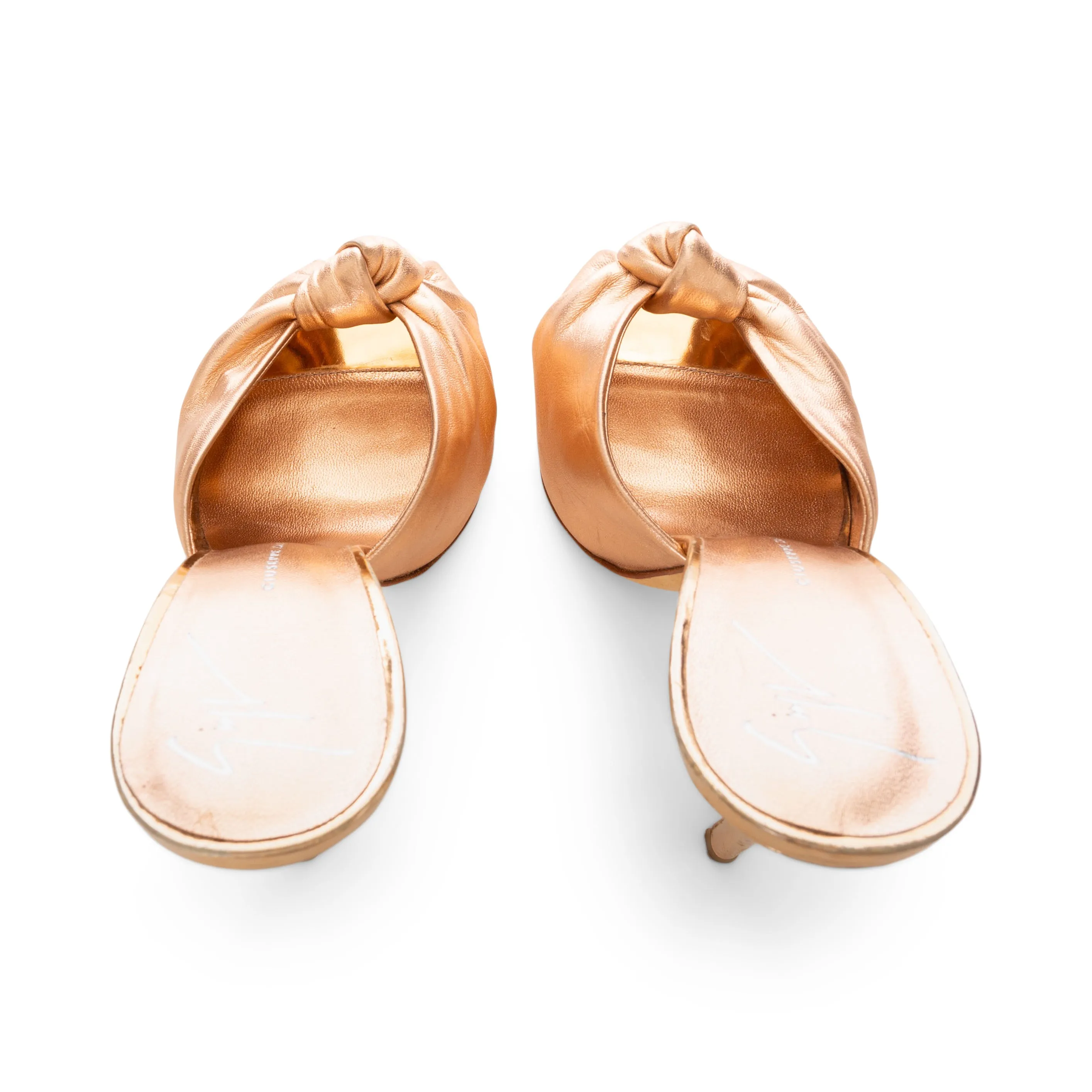 Rose Gold Leather Knot Heeled Mules 37