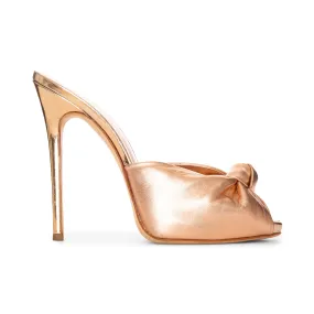 Rose Gold Leather Knot Heeled Mules 37