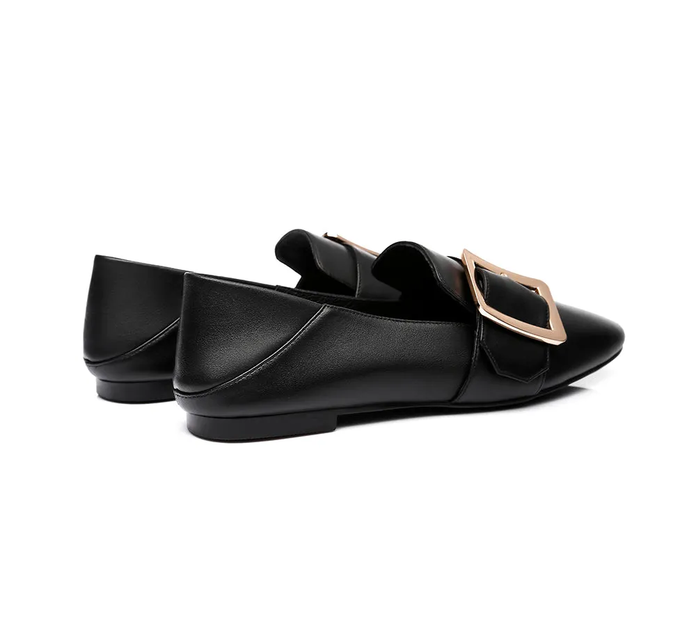 Sally Square Buckle Loafers Opera Flats Almond Toe Flat Heel