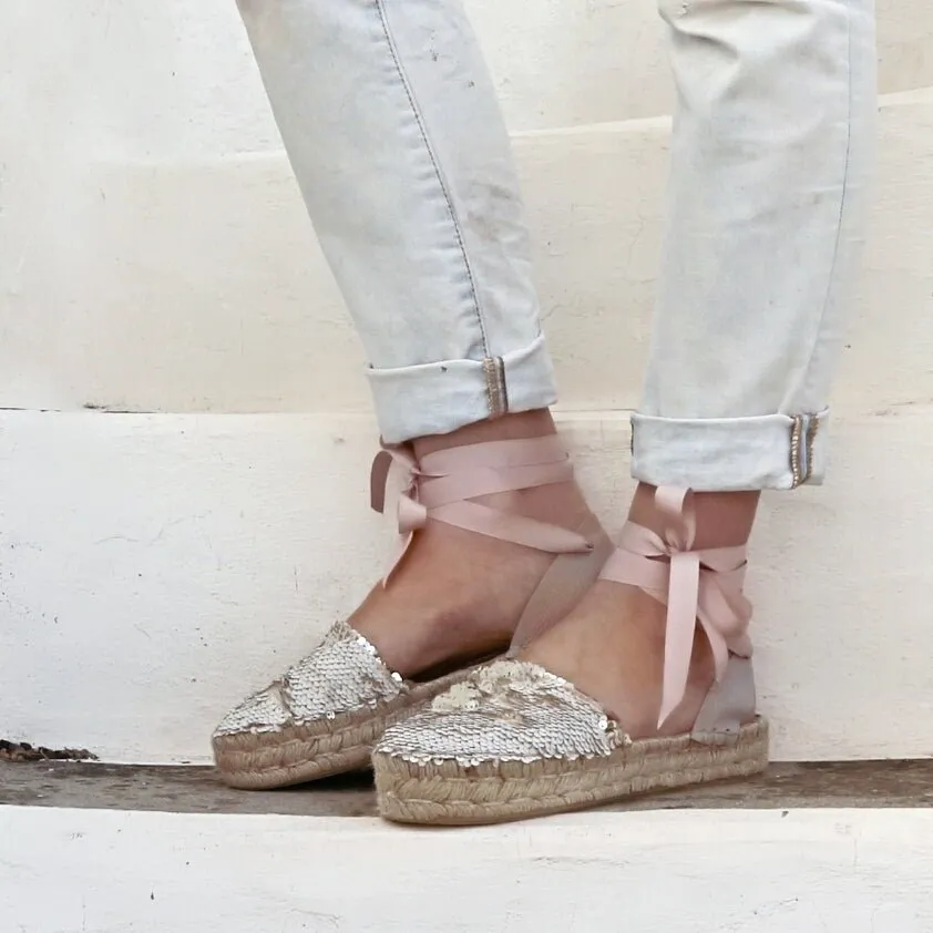 Sequin Espadrilles - Champagne - Double Sole