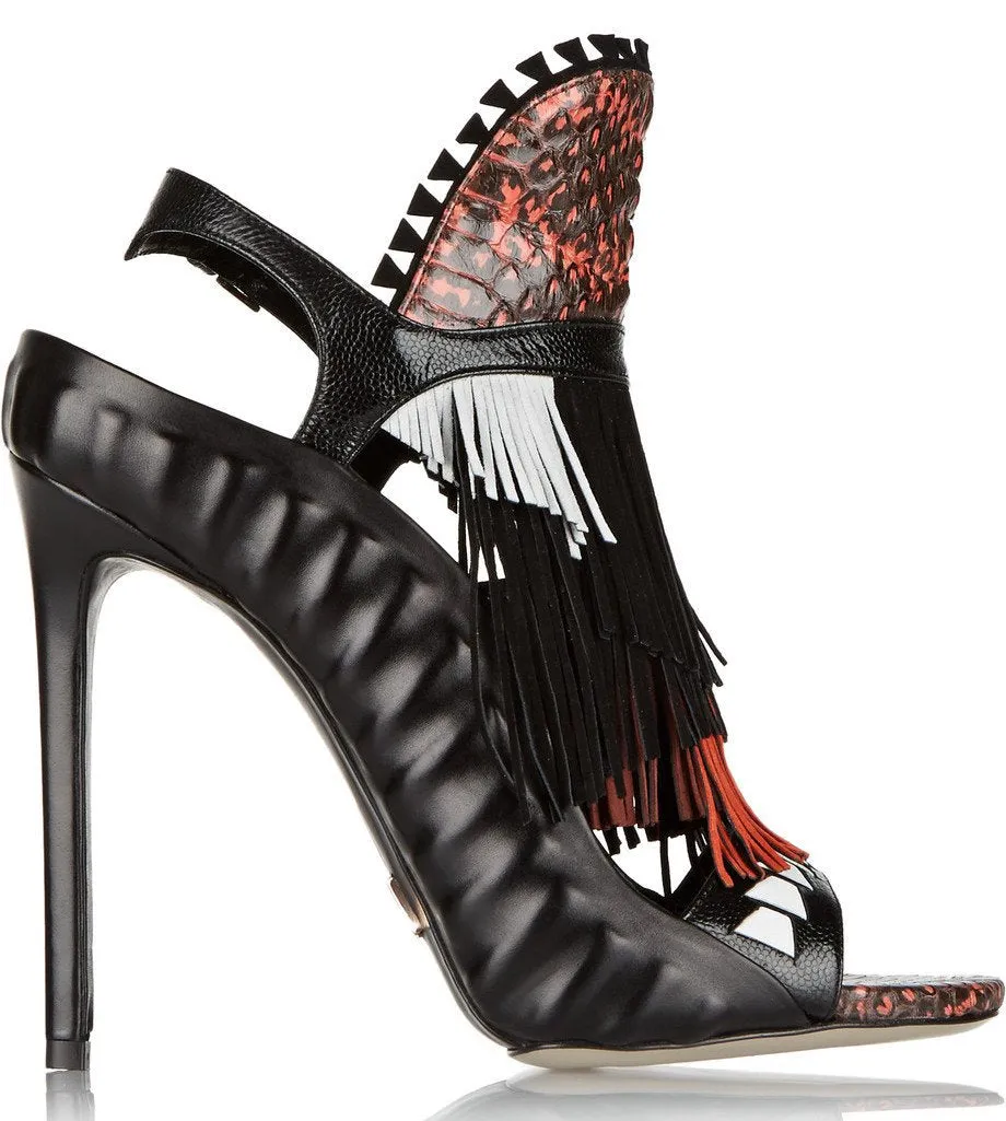 'Shima' Fringed Suede, Elaphe And Leather Slingback Sandals