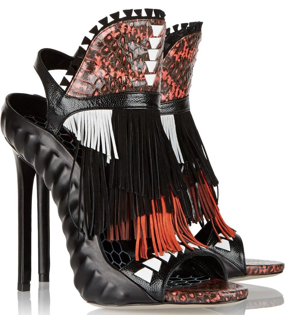 'Shima' Fringed Suede, Elaphe And Leather Slingback Sandals