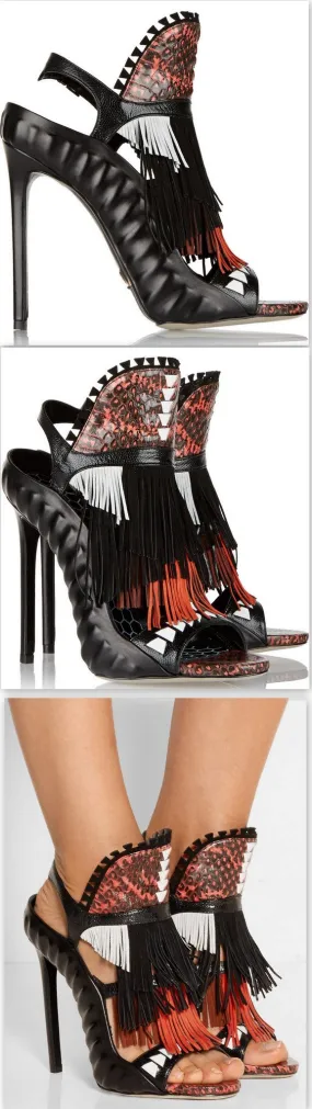 'Shima' Fringed Suede, Elaphe And Leather Slingback Sandals