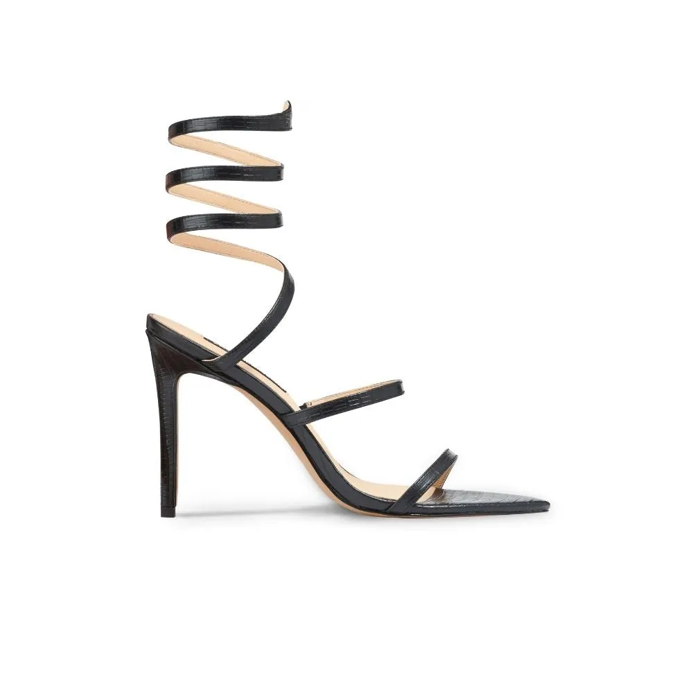 Simone Sandal Lizard-Embossed Black Leather