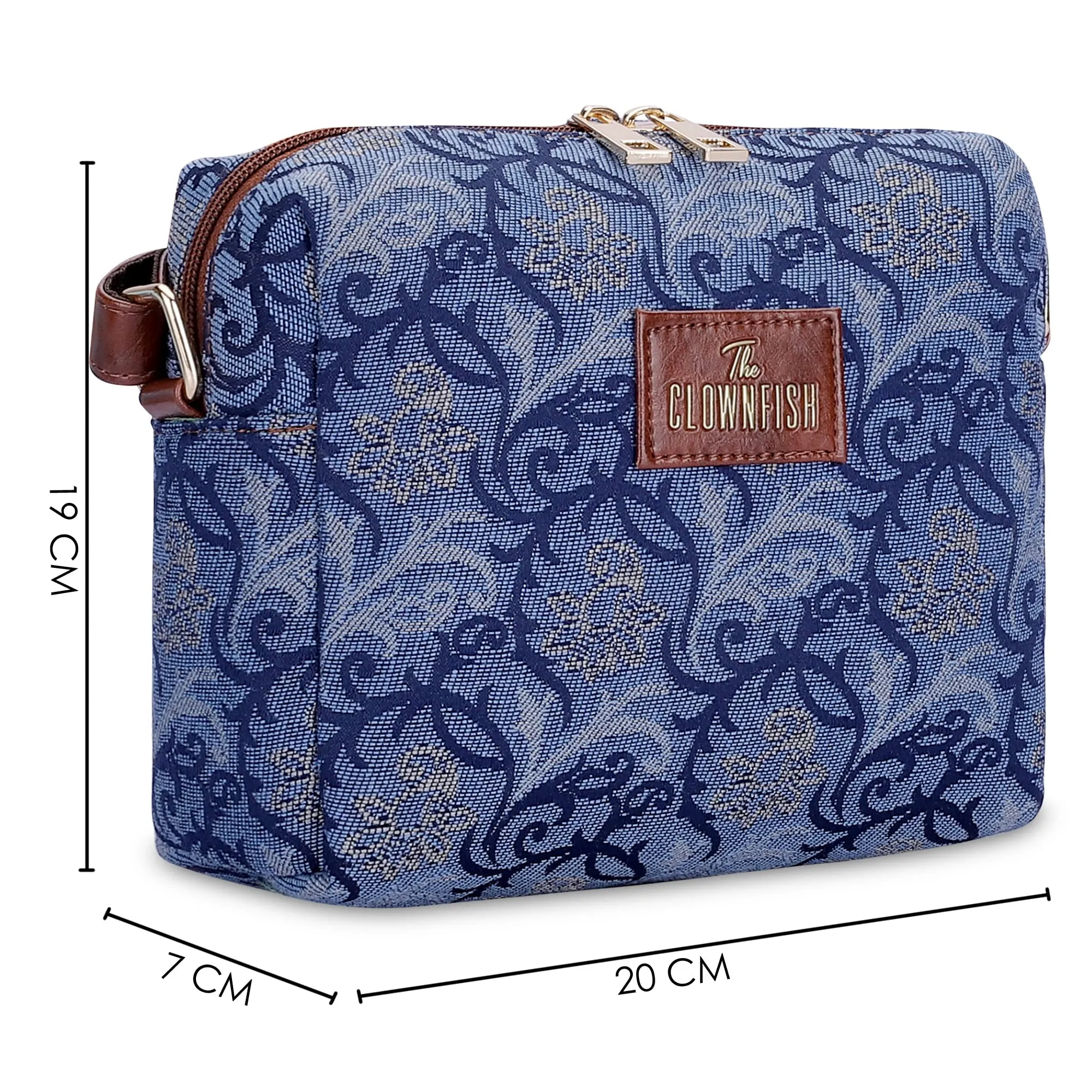 THE CLOWNFISH Adelina Series Sling for Women Faux Leather Casual Ladies Single Shoulder Bag For Women Crossbody Bag for College Girls (Blue-Floral)