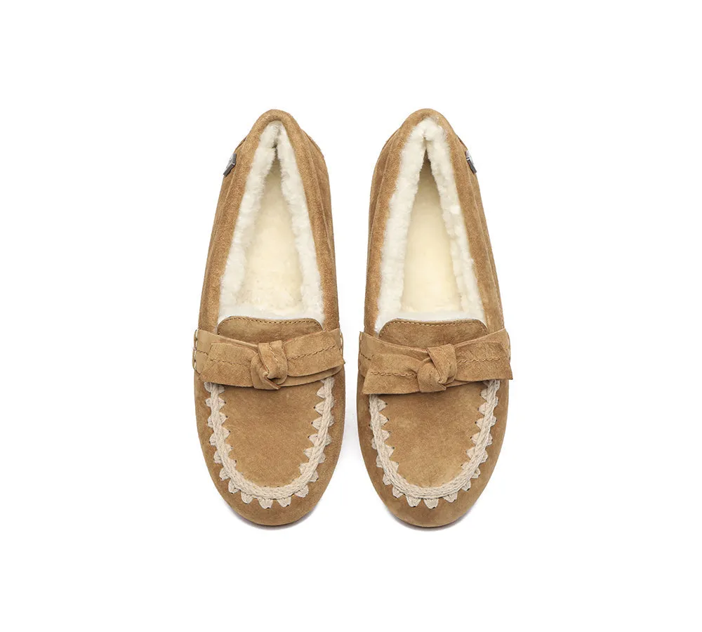 UGG Moccasins Women Sheepskin Wool Bow Ankle Woven Slippers