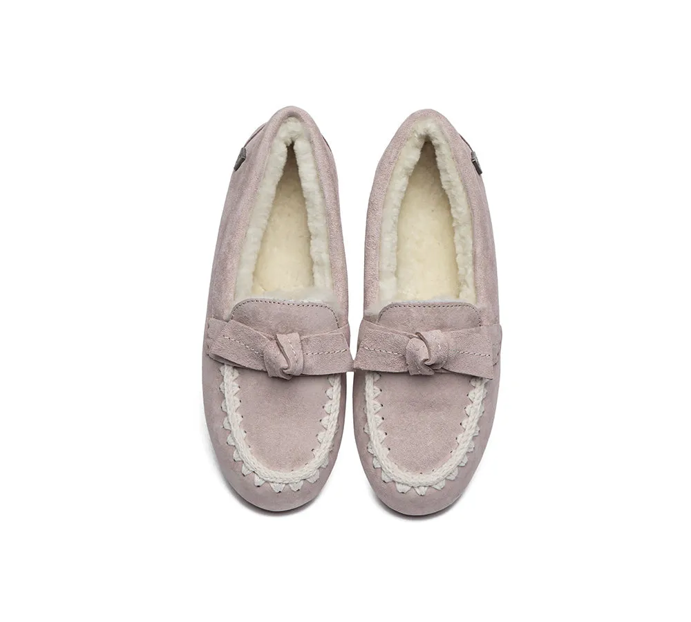 UGG Moccasins Women Sheepskin Wool Bow Ankle Woven Slippers