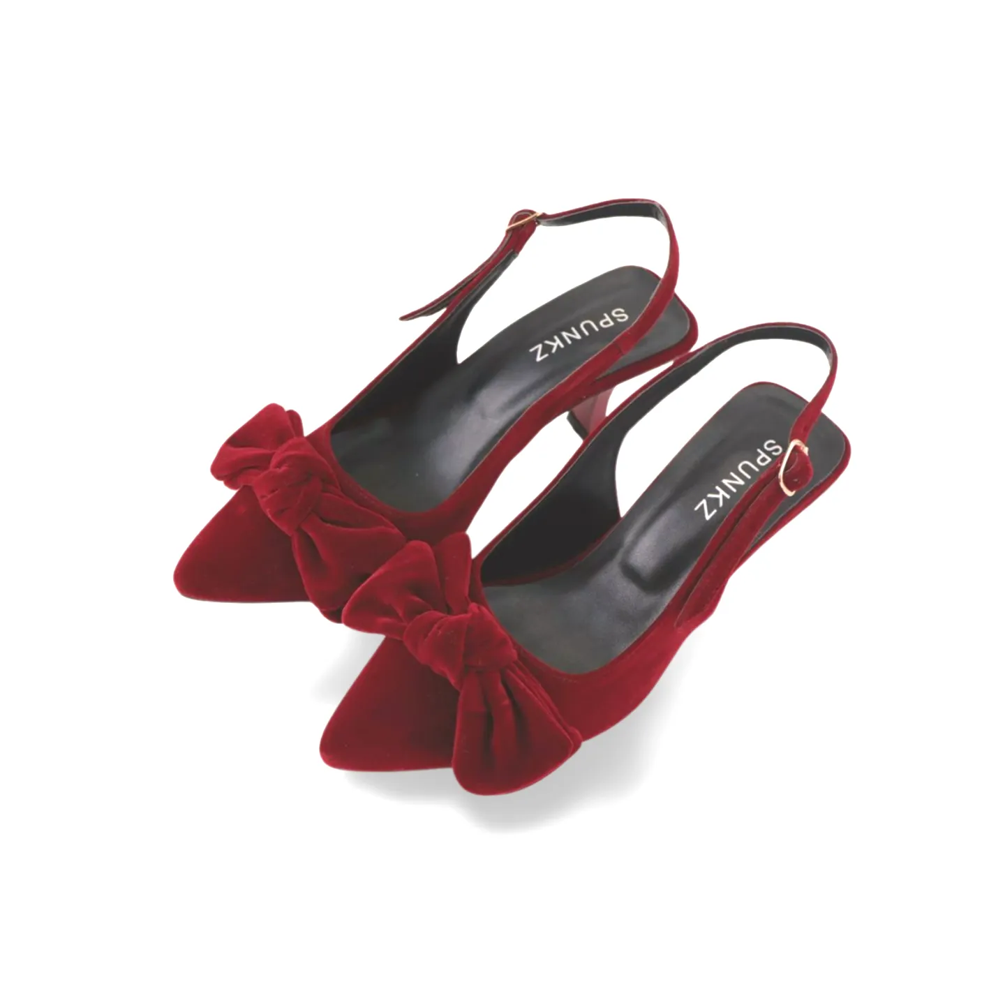 velvet Sling Back High Heels with Bow for Women