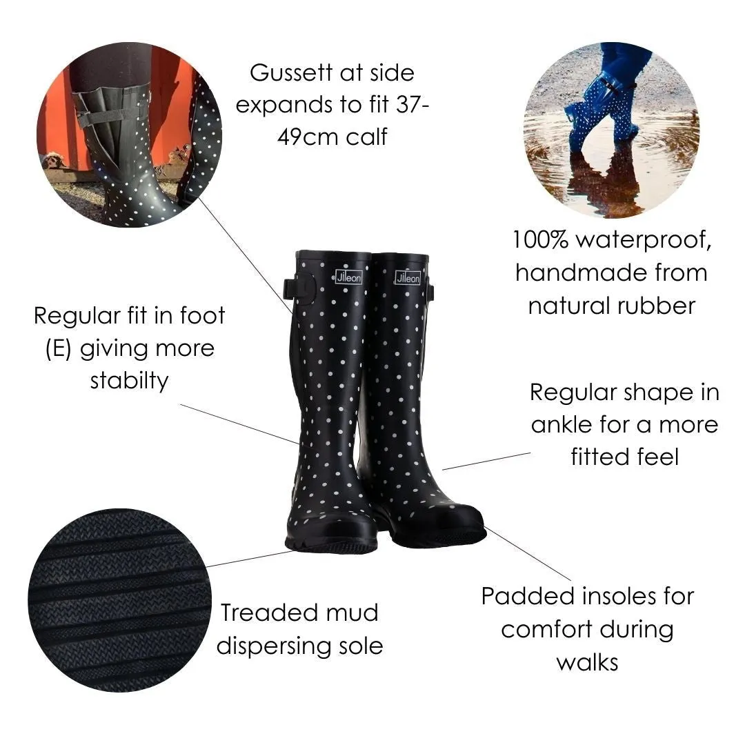 Wide Calf Wellies - Black with Teal Trim - Regular Fit in Foot and Ankle