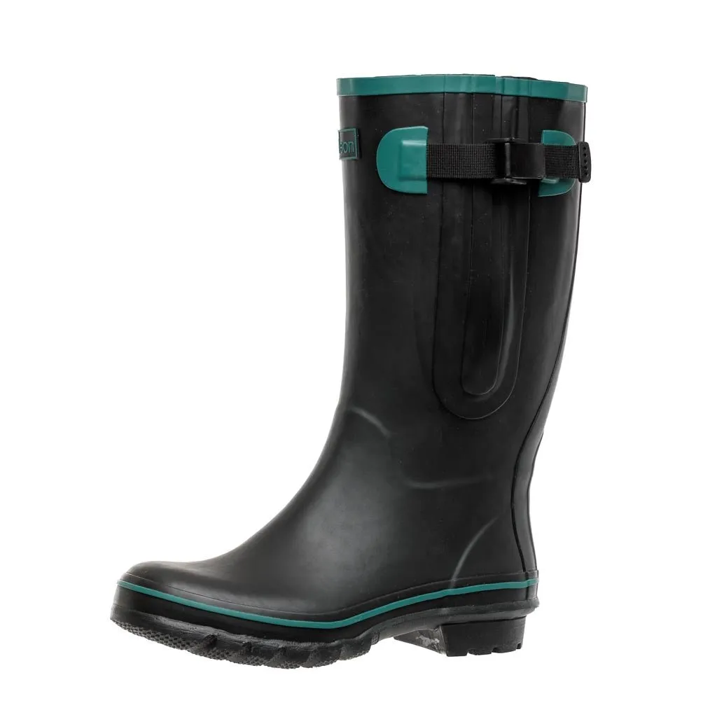 Wide Calf Wellies - Black with Teal Trim - Regular Fit in Foot and Ankle