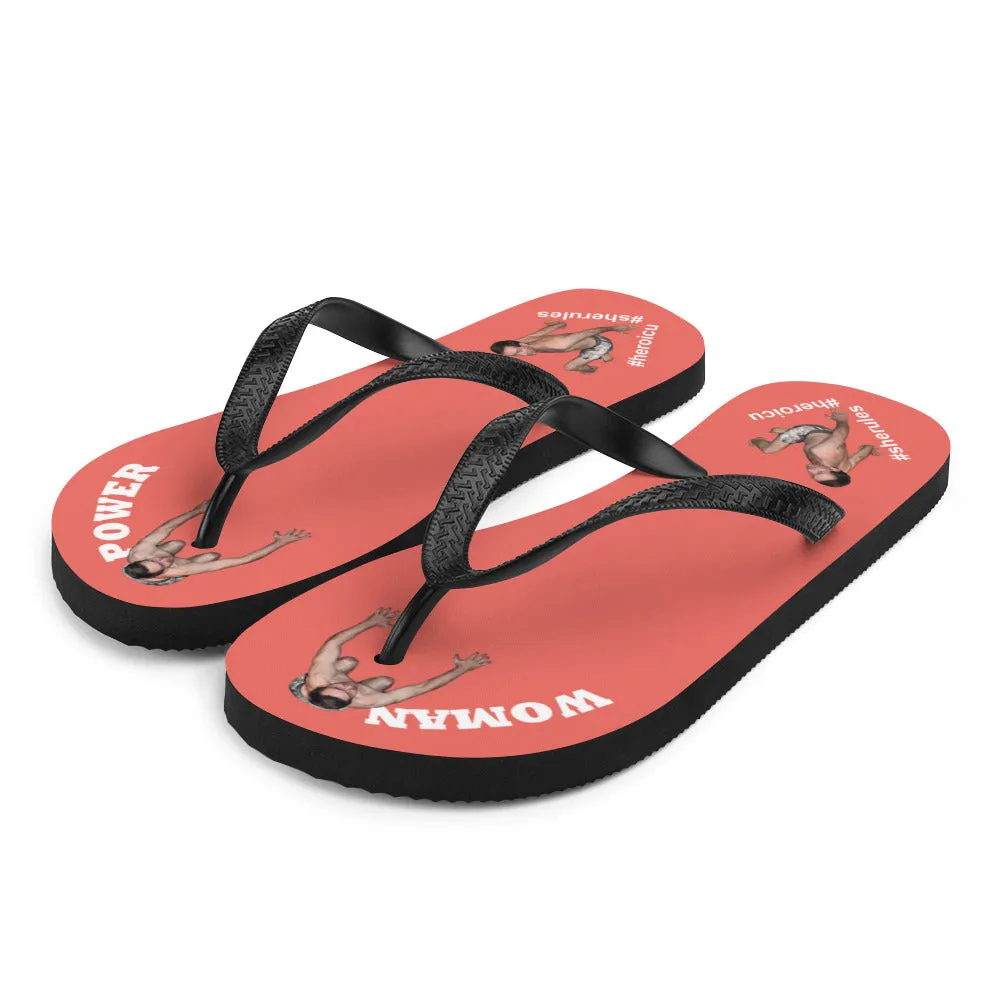 Woman Power Fabric Top Flip Flop Sandal Has Men Bow To Your Toes Salmon Color with White Letters (NEW 2023-04)