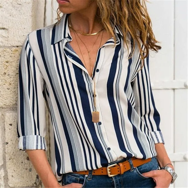 Women Blouses 2020 Fashion Long Sleeve Turn Down Collar