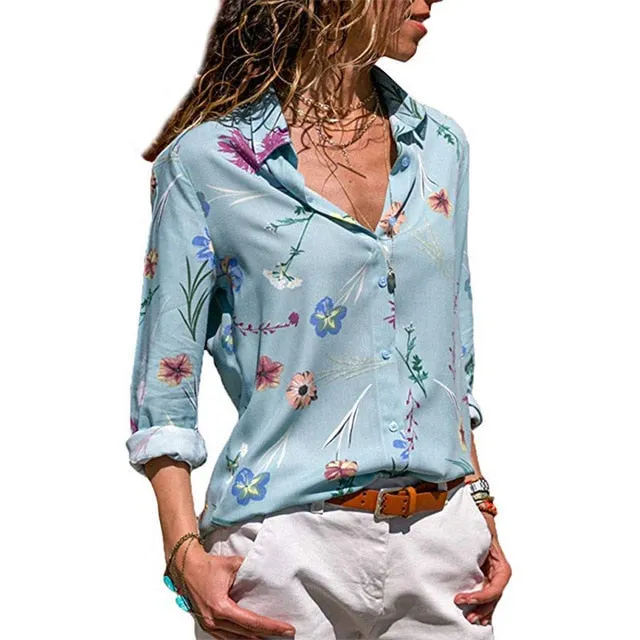 Women Blouses 2020 Fashion Long Sleeve Turn Down Collar