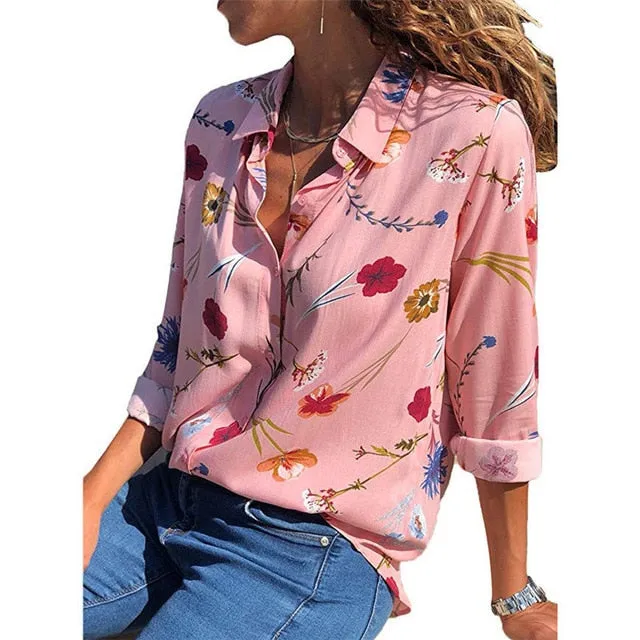 Women Blouses 2020 Fashion Long Sleeve Turn Down Collar