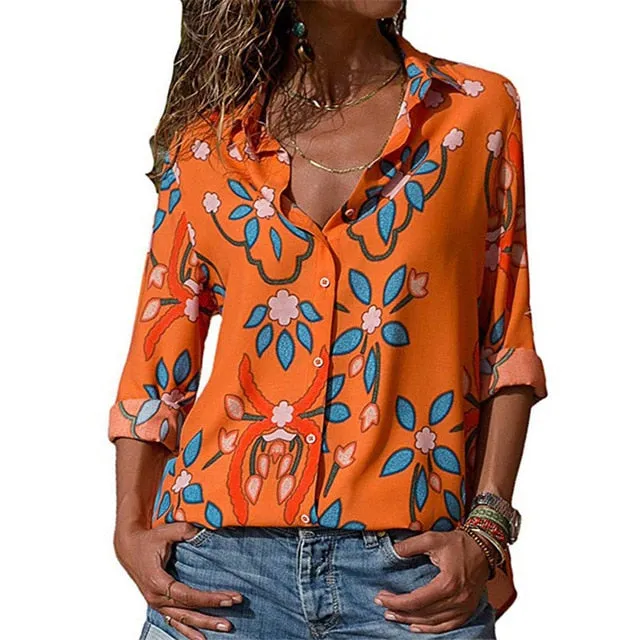 Women Blouses 2020 Fashion Long Sleeve Turn Down Collar