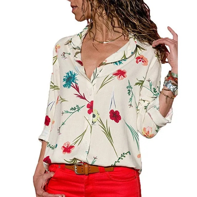 Women Blouses 2020 Fashion Long Sleeve Turn Down Collar