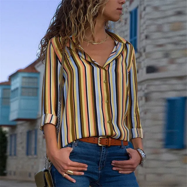 Women Blouses 2020 Fashion Long Sleeve Turn Down Collar