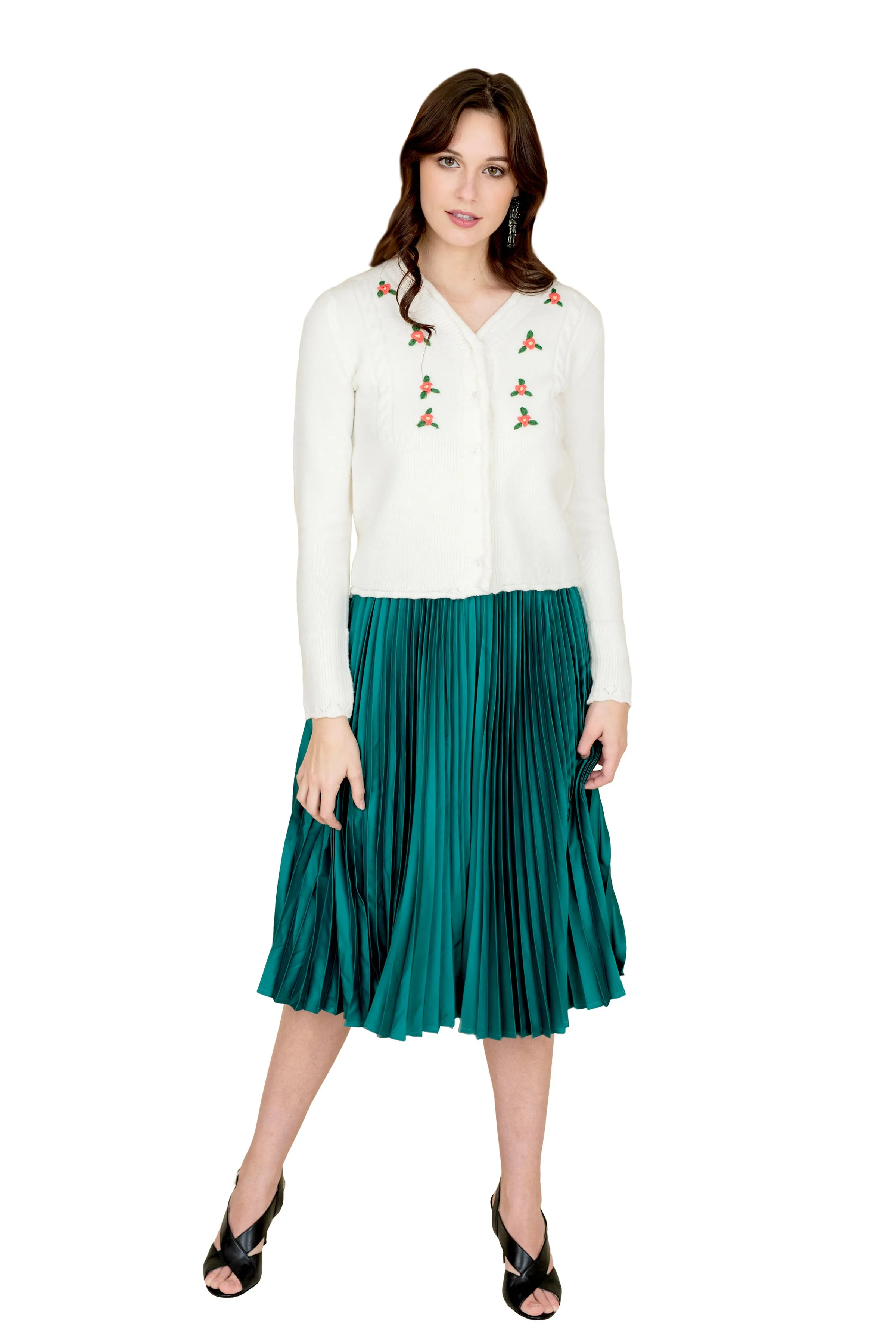 Women Emerald Green Pleated Skirt