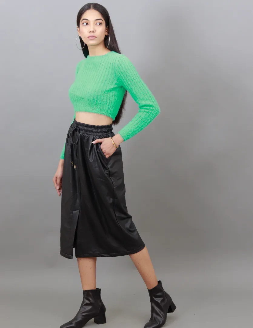 Women Green Ribbed Sweater